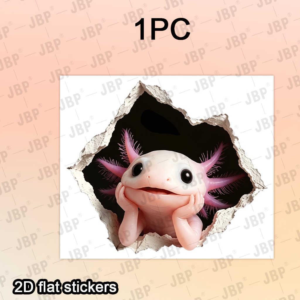 TEMU 1pc Cute Axolotl Wall Sticker 3d Hole Breaking Effect Small Animal Decor Decal Self Adhesive Background Sticker For Living Room Bedroom Bathroom