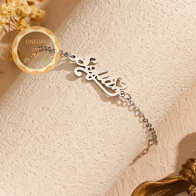 TEMU Braccialetto Personalizzato in Acciaio Inossidabile con Ciondolo a Cuore e Inciso, Braccialetti per , Gioielli , Regalo di Natale