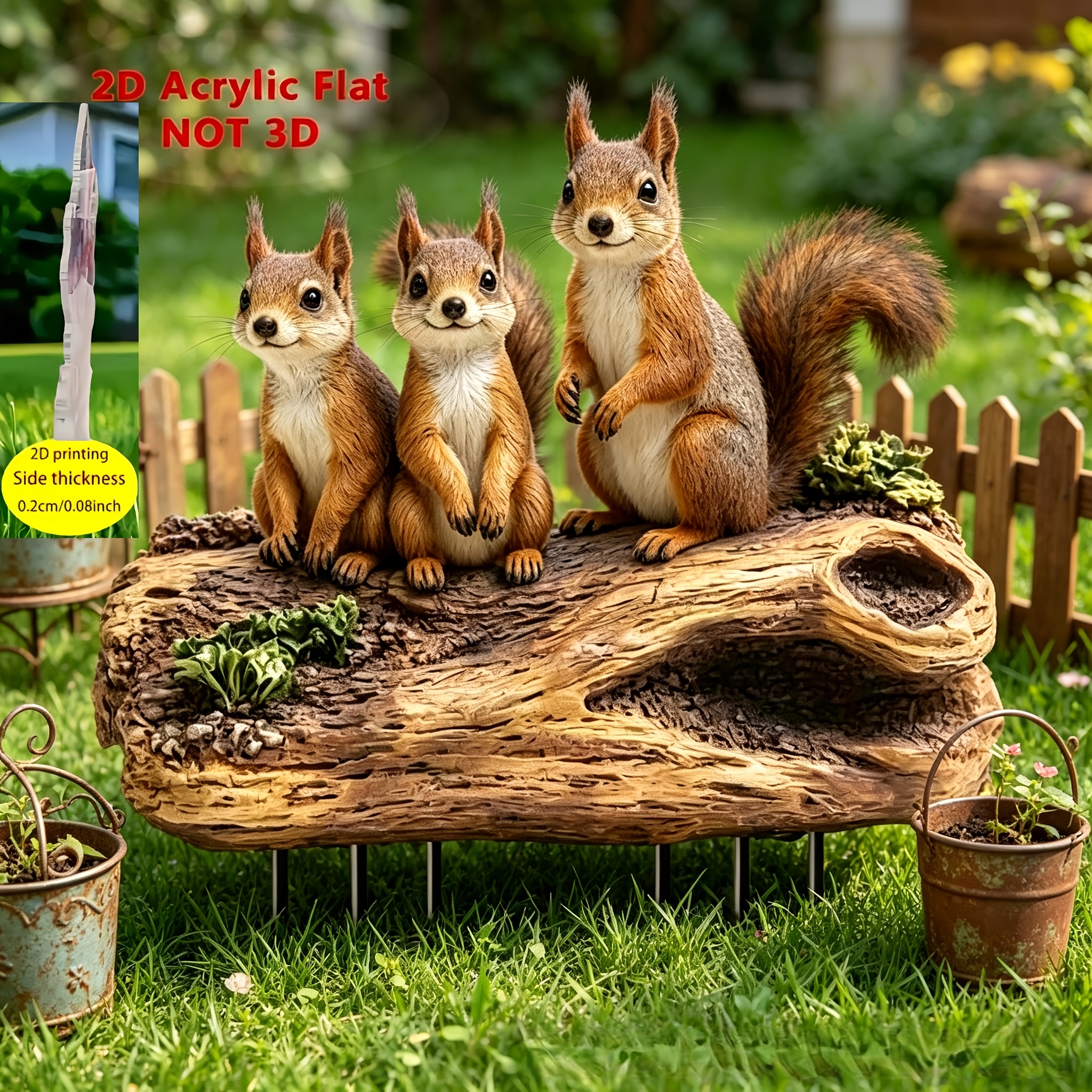 E-shop 2D Flach, [2D Flach] 2D Acryl Eichhörnchenfamilie Gartenständer, realistische Baumstamm-Kunst-Gartenverzierung, wetterfeste Tier-Silhouette für