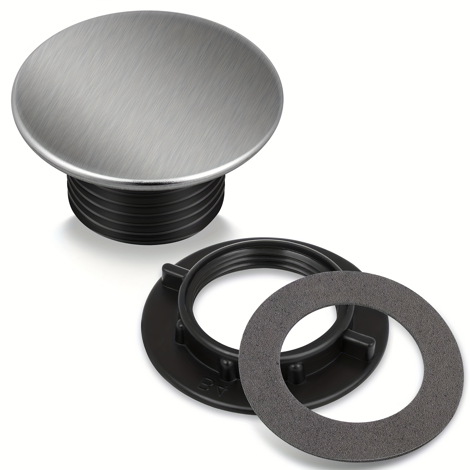 Image of Brushed Stainless Steel Kitchen Sink Faucet Hole Cover - Single-hole Deck Mount, For Modern & Traditional Kitchens, Singlehole Installation, Sleek Metallic Finish, Durable Metal Cover, Accessory