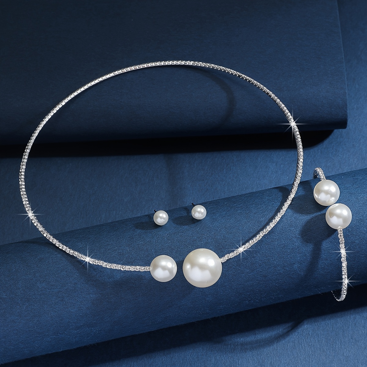 TEMU 1 Ensemble de bijoux de mode pour femmes avec perles, comprenant des boucles d'oreilles, un collier et un bracelet, idéal pour les fêtes de