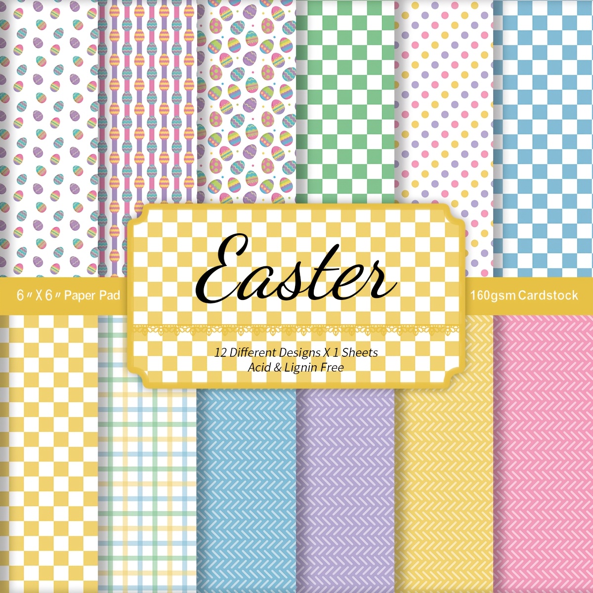 

Easter Patterned Paper Pack, 12 Designs With Bunnies & Eggs, Paper, 180gsm Cardstock, For Scrapbooking, Card Making, Diy Crafts & Gift Decorations