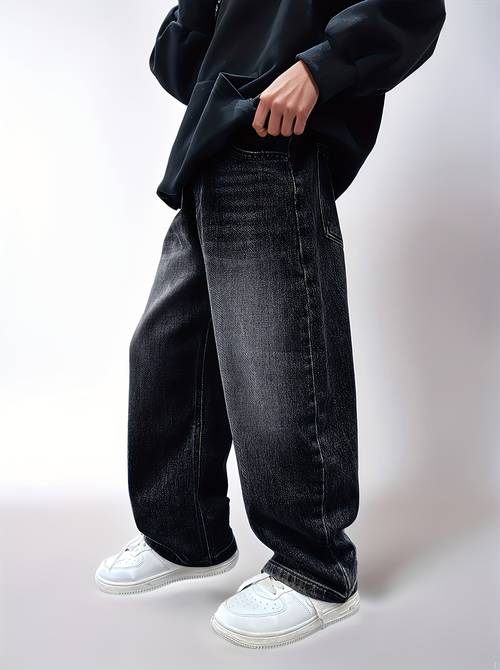 jongens stretch mode veelzijdige jeans, comfortabele en volle losse trendy spijkerbroek voor alle seizoenen, casual hip-hop broek, dagelijkse casual lange broek, vakantie editie broek, elastische taille voor comfortabel , festival broek, outdoor broek, back-to-school