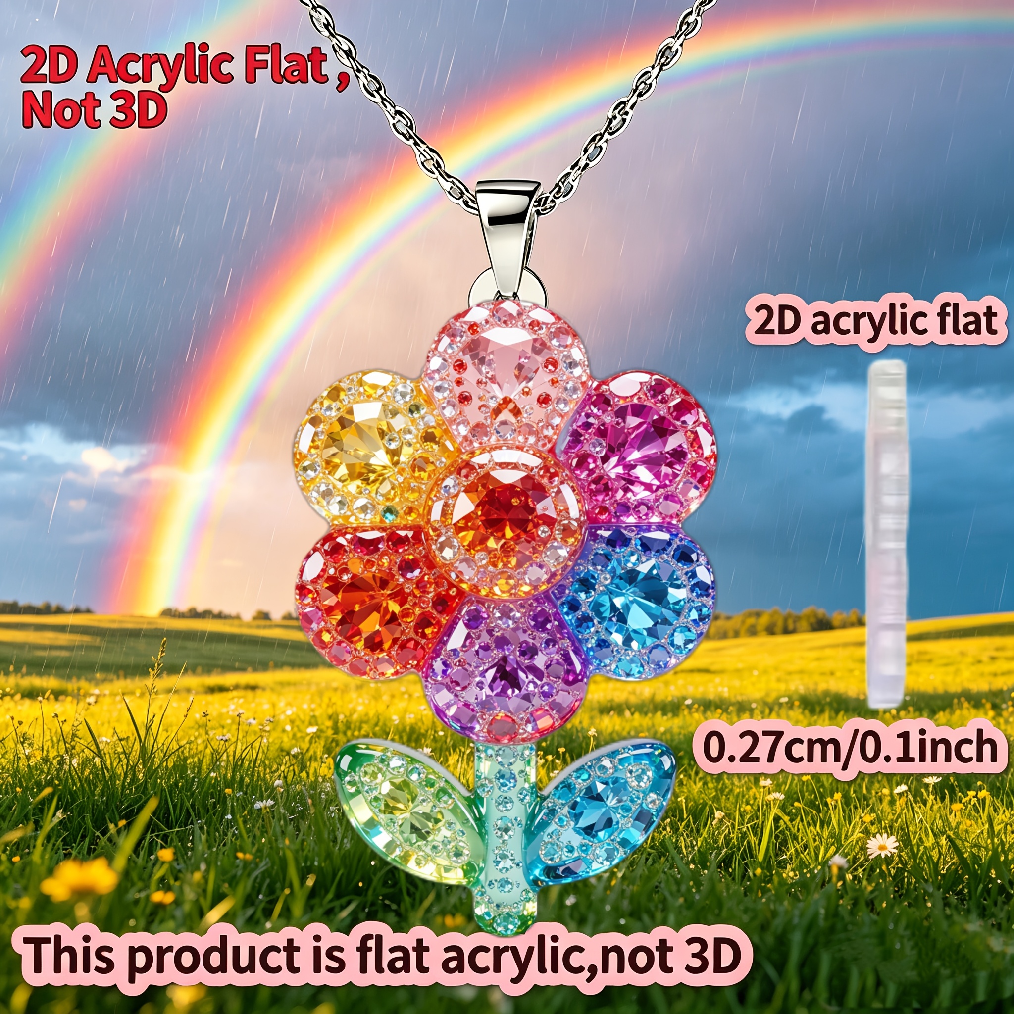 Acrylic Flower Picture Pendant Necklace, Ideal Gift