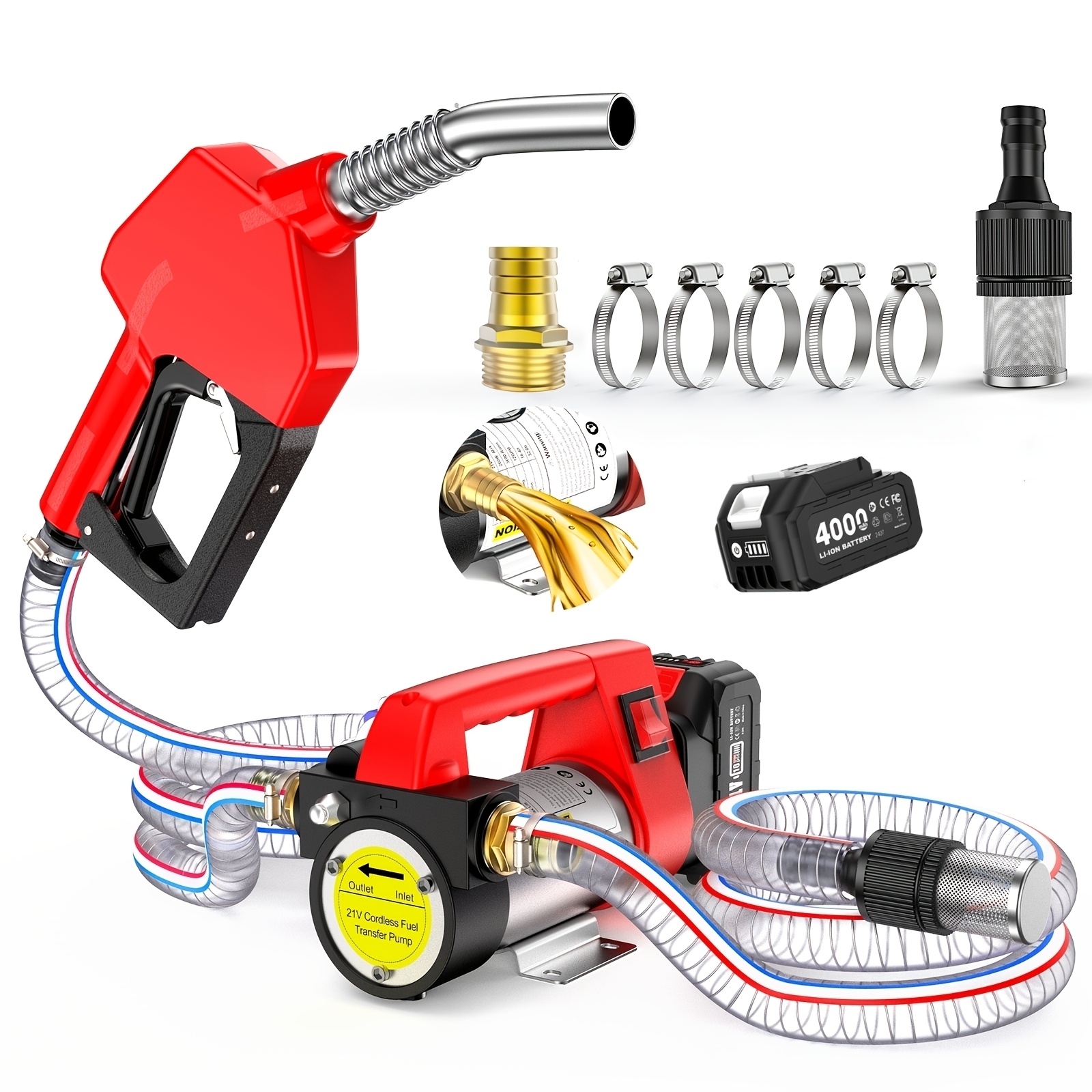 TEMU 12gpm Portable Self-priming Pump Kit W/ Nozzle&hose Auto Shut Off For &kerosene, Fuel Transfer Pump Battery Powered, 21v Cordless Transfer Pump