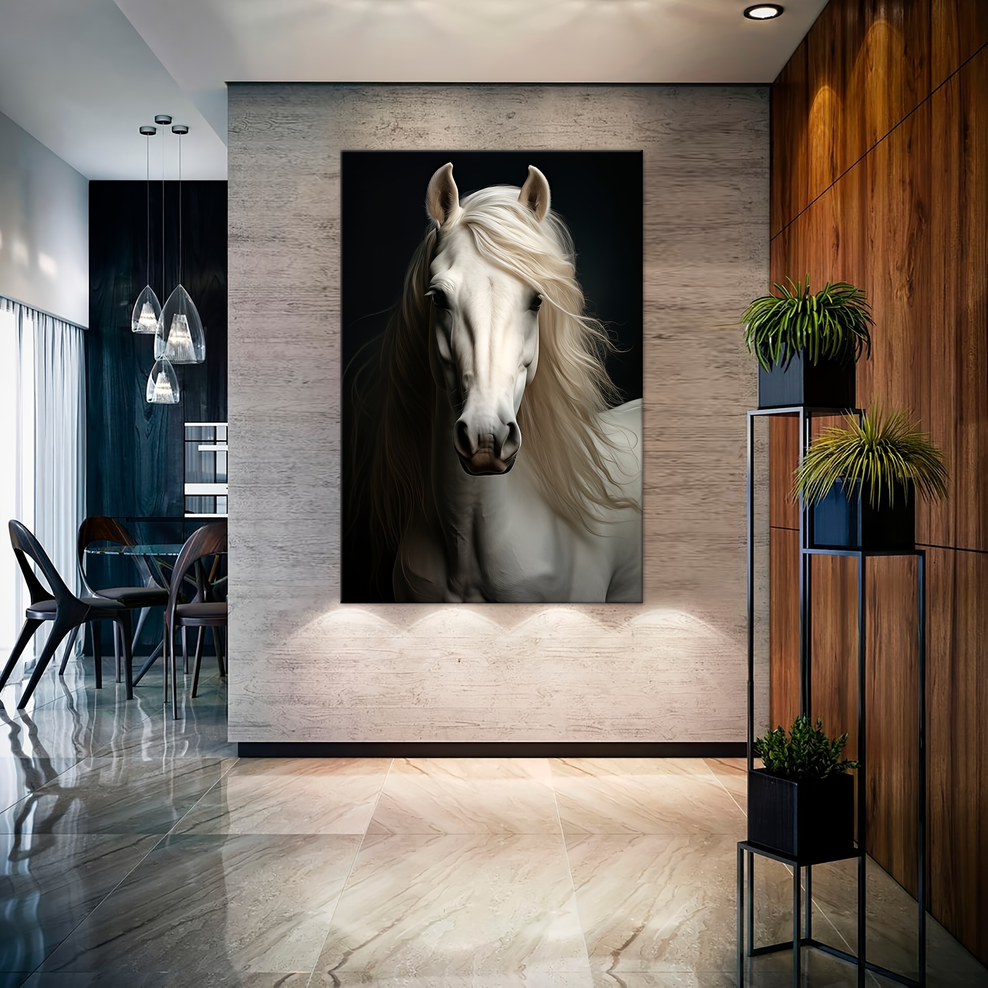 

Modern White Horse Canvas Wall Art Farmhouse Decor Canvas Painting With Framed Ready To Hang Living Room Bedroom Decor