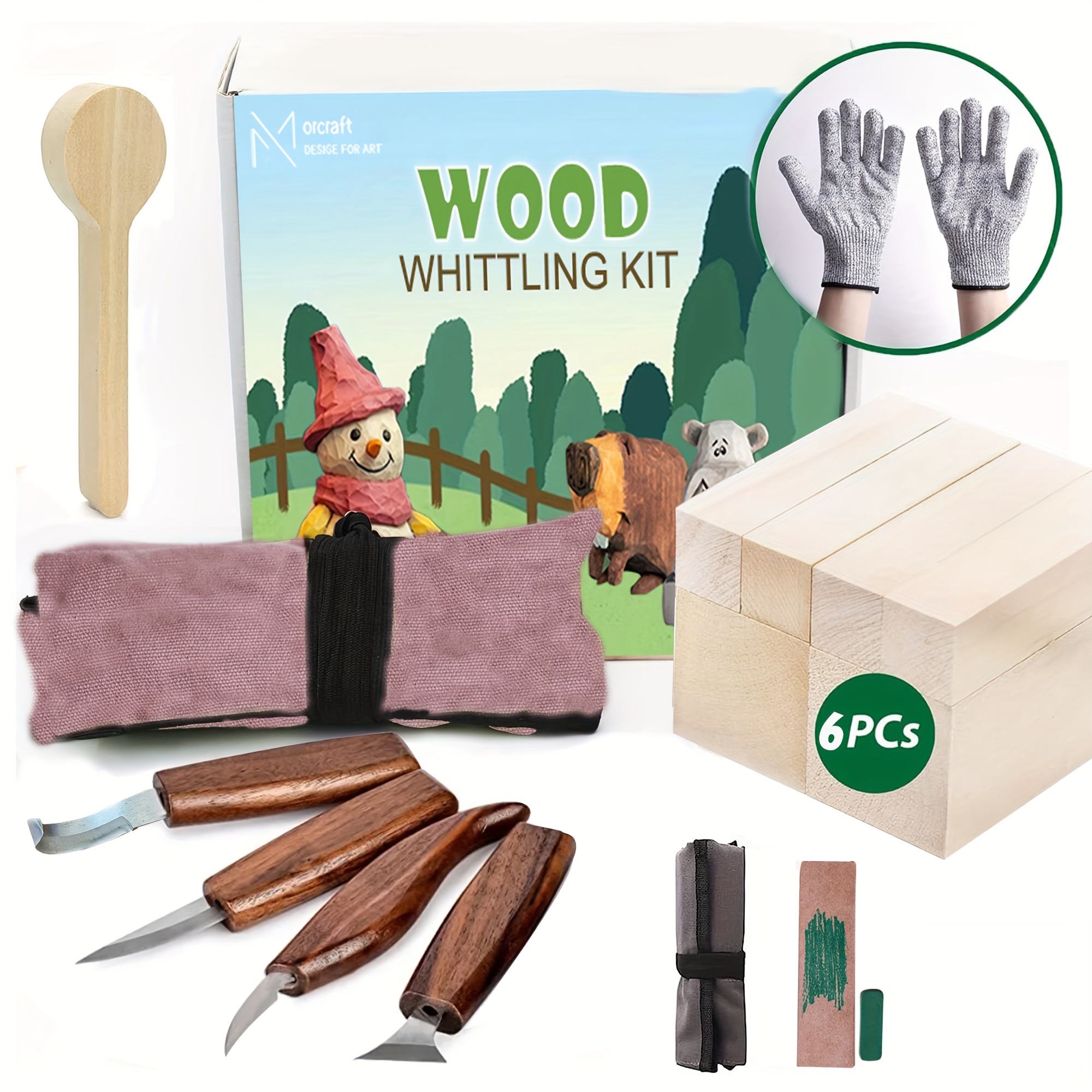 

Wood Whittling Kit With Basswood Carving Blocks Set For Beginners, Wood Carving Kit With Basswood Wood Blocks Includes 4pcs Wood Carving Knife & 6pcs Blocks & Gloves For Adults And Beginners