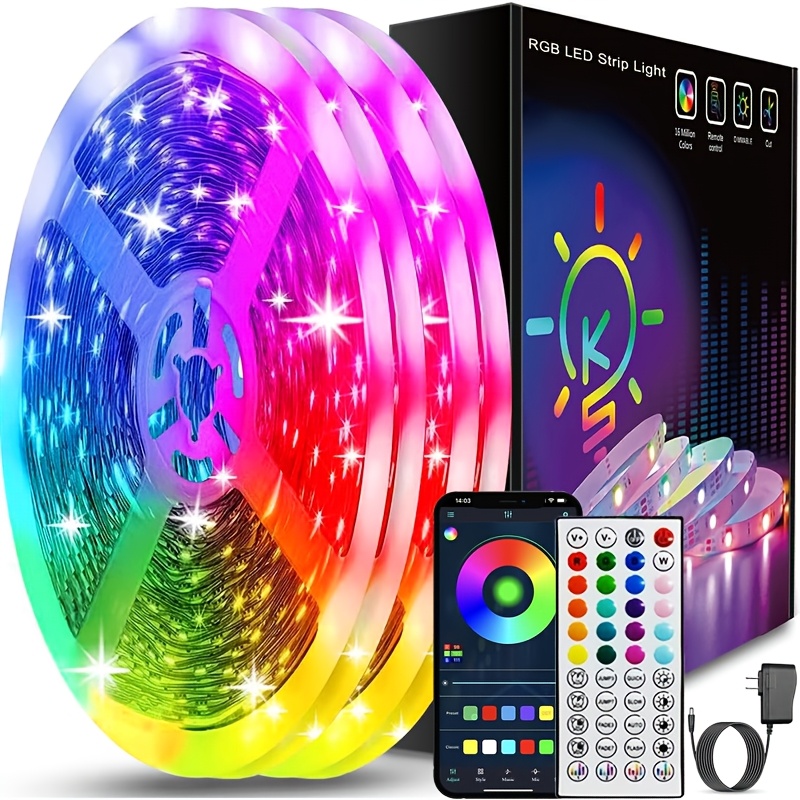 led light strip 200 feet two rolls 100 feet smart light strip with app control remote control rgb music   color changing light suitable for bedroom party supplies home decoration halloween christmas gifts