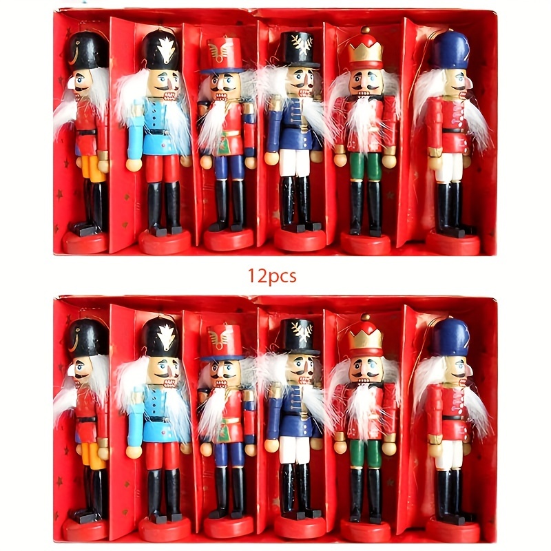 TEMU 12pcs Nutcracker Soldier Figurines - Wooden Christmas Ornaments, Decor & Gift Boxes, For Christmas
