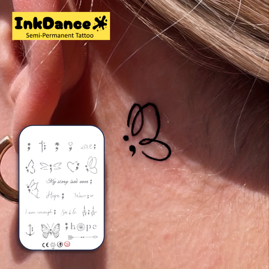 Inkdance , Semi-colon, Technology Tattoos, Semi-permanent Tattoos, Temporary Tattoos, Long Lasting, Hand Tattoo, , Fake Tattoos, Water-resistant, Authentic Tattoo Look, Plant-based