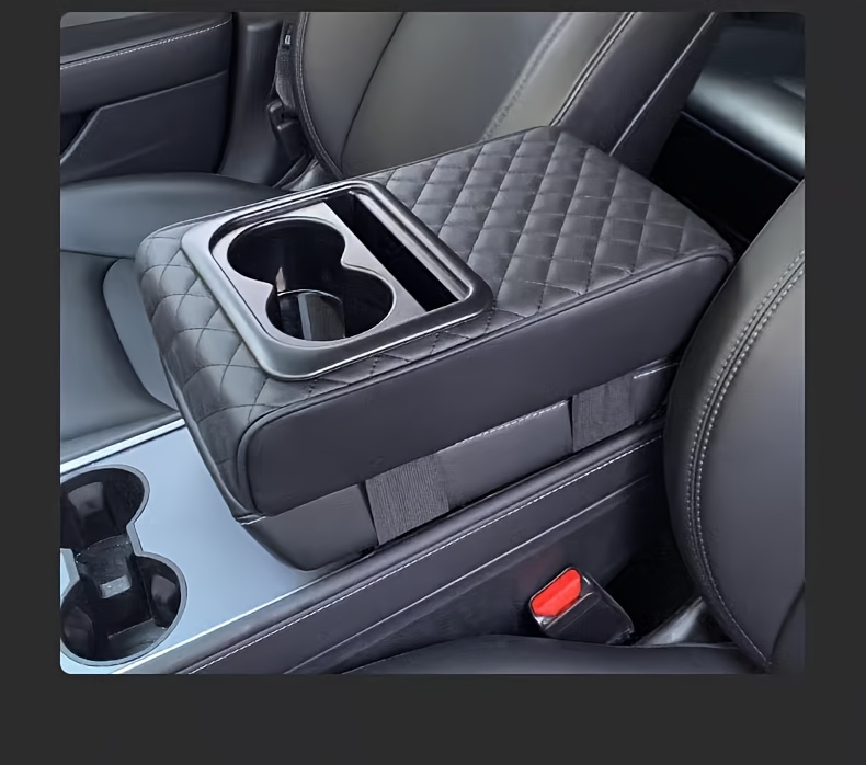 luxury faux leather car armrest cushion with dual cup holders elbow support storage box for enhanced interior comfort details 14