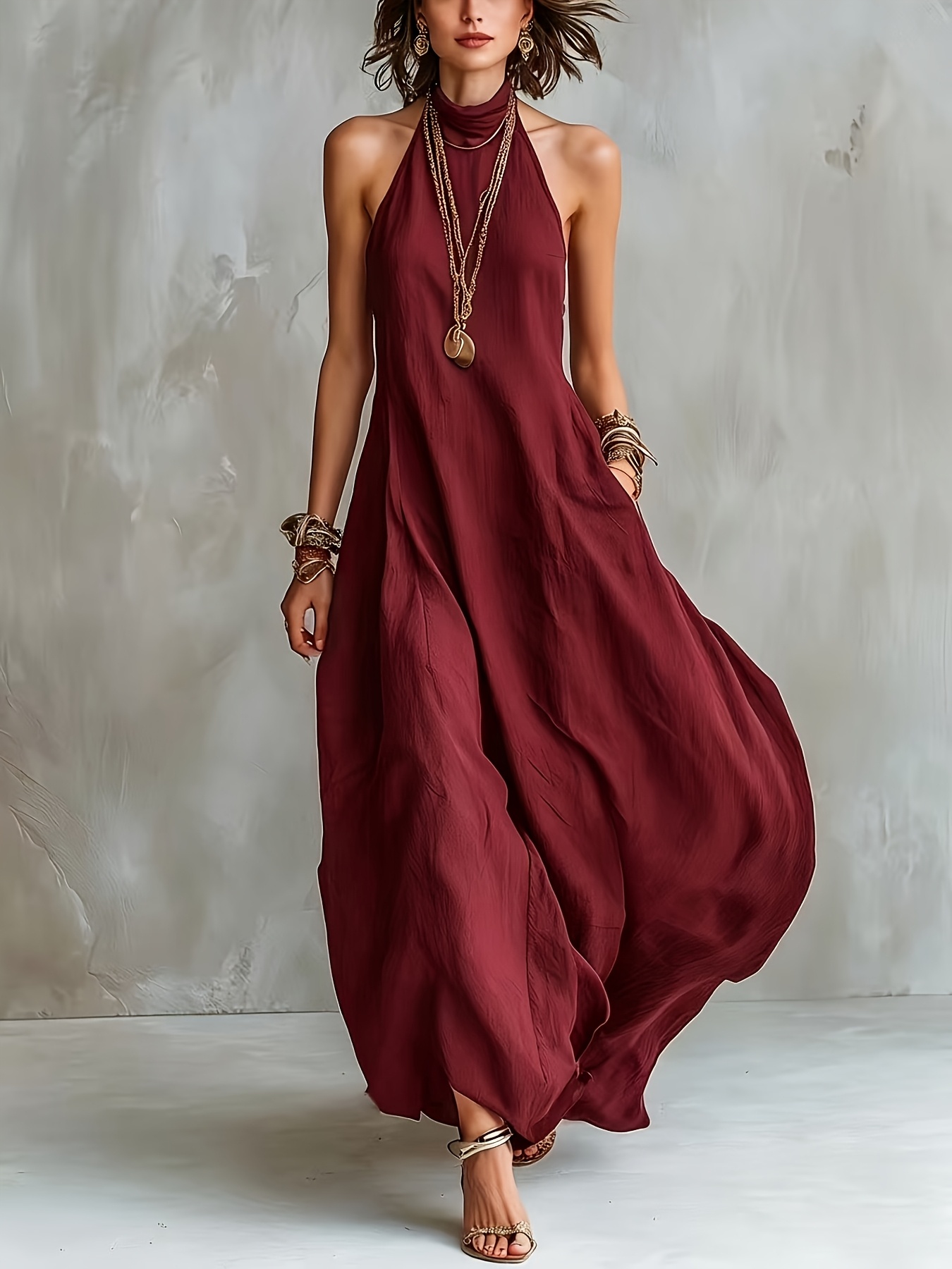 new fashionable elegant comfortable european and   bohemian style off shoulder sleeveless casual long french dress with pockets