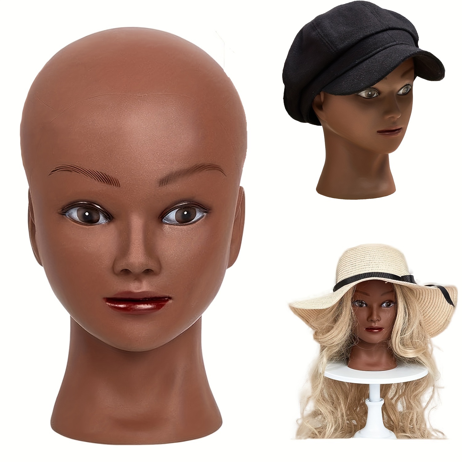 

Brown Bald Mannequin Head For Wigs, Makeup & Cosmetology - Professional Display For Hats, Eyeglasses & Hair Accessories