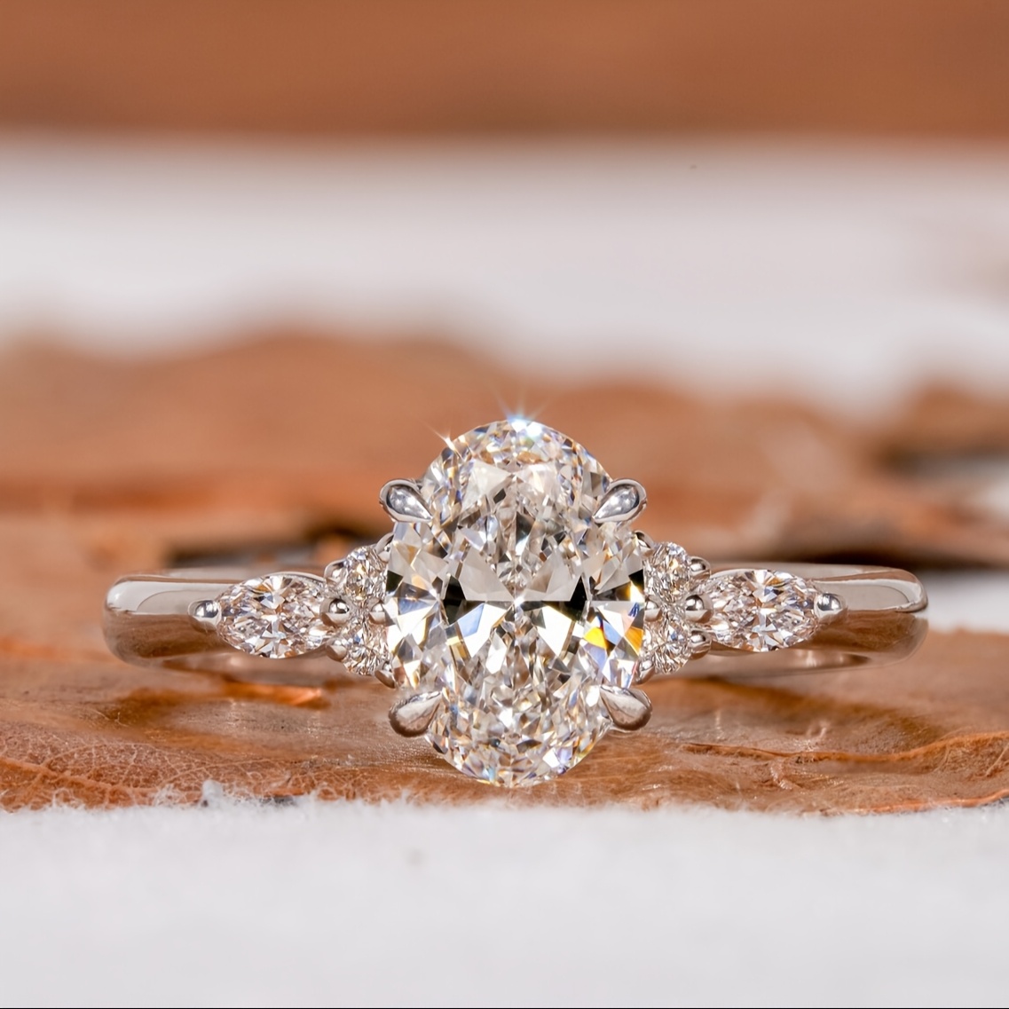 TEMU Elegant Oval-cut Synthetic Synthetic Zirconia Halo Ring For Women - White Golden Plated Wedding & Everyday Jewelry, Valentine's Day Gift With