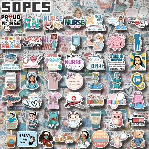 50 100pcs nurse cartoon stickers non repeating delicate self vinyl irregular shape single use with holiday gift party decors back to school class reward birthday gift for skateboard luggage bike scooter