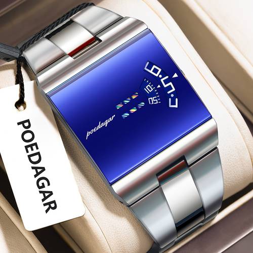 minimalist luxury square mens watch waterproof dial stainless steel quartz mens wristwatch