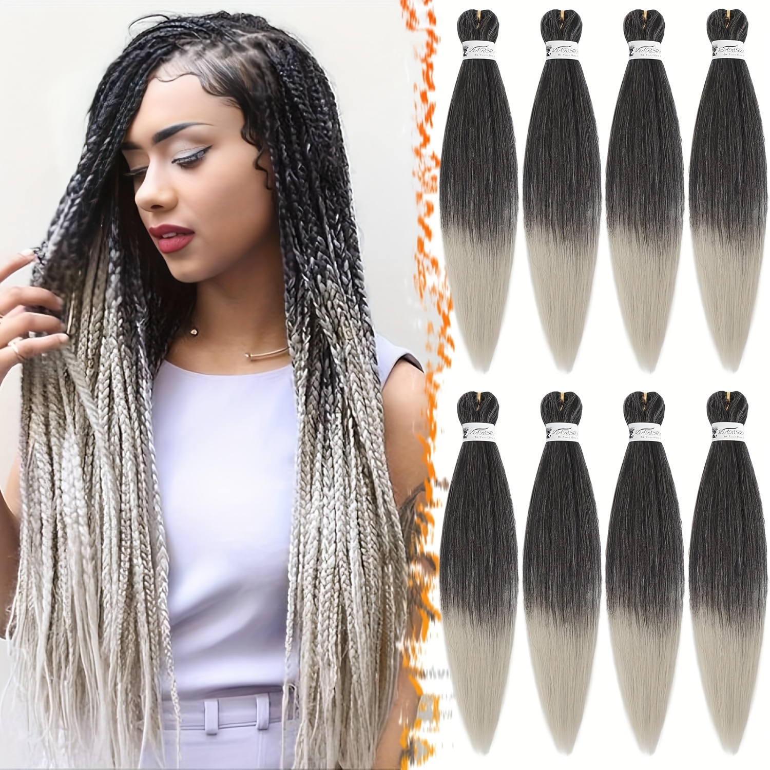 Image of Barsdar Pre-stretched Braiding Hair, 66cm 8 Packs Long Hair Black For Twist Or Box Braids Ez Hot Water Setting Synthetic Extension