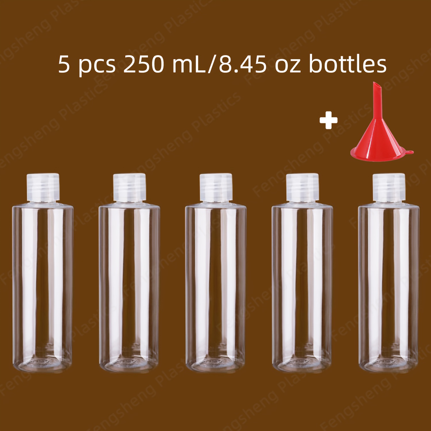 E-shop 5-teiliges Reiseflaschenset, 15//50/80/100/120/150/200/250 ml Klare Kunststoff-Flaschen, Leere Kunststoffflaschen, Nachfüllbar Wiederverwendbar,