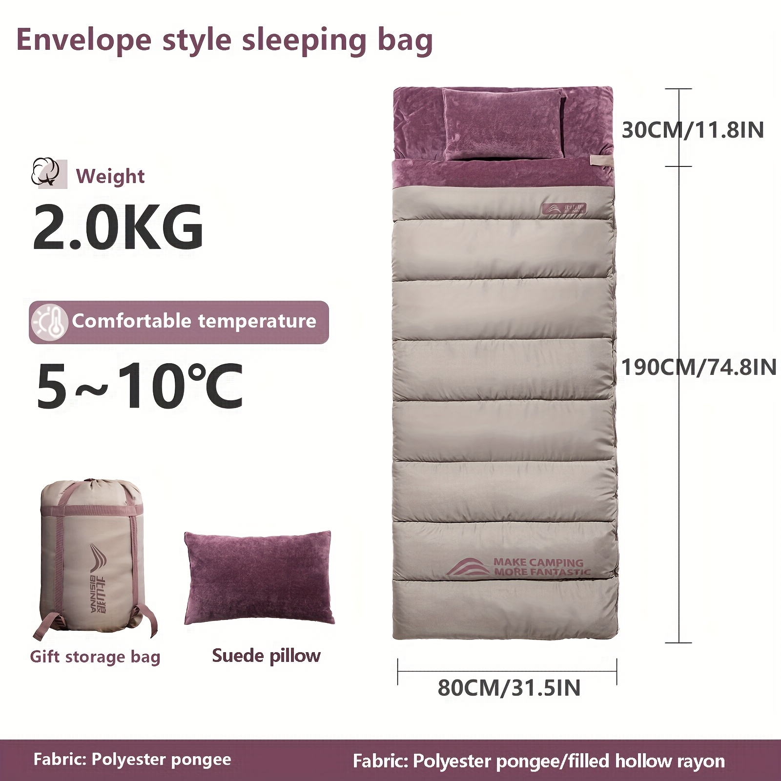 Image of Bisinna 3-4 Season Big And Tall Sleeping Bag Cloth With Soft Nap Lined Sleeping Bag For Adults Winter Lightweight For Camping, Backpacking Hiking And Complimentary Pillow