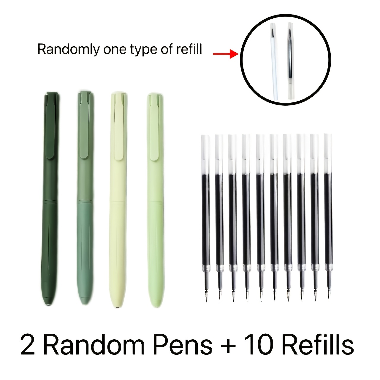 TEMU 12pcs Matcha Series Gel Pen | Includes 2 Gradient Green- Barrels   10 Black Quick-drying 0.5mm Tip Refills, Smooth And Bleed-proof | Exquisite