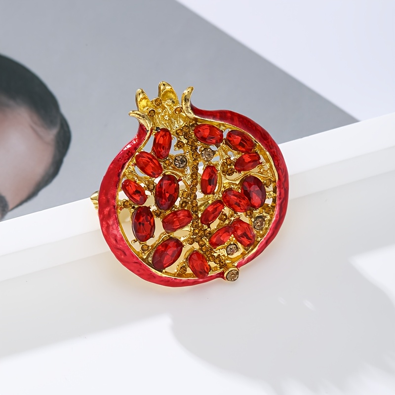 TEMU 1pc Creative Pomegranate Brooch Inlay Shiny Synthetic Zirconia Design Fashionable Autumn And Winter Clothing Decoration Additions