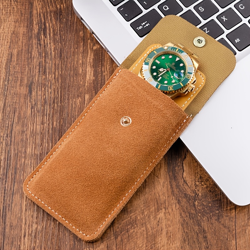 TEMU Pochette de rangement portable en PU souple pour montre, sac de pour montre de voyage d'affaires, sac d'emballage pour montre mécanique