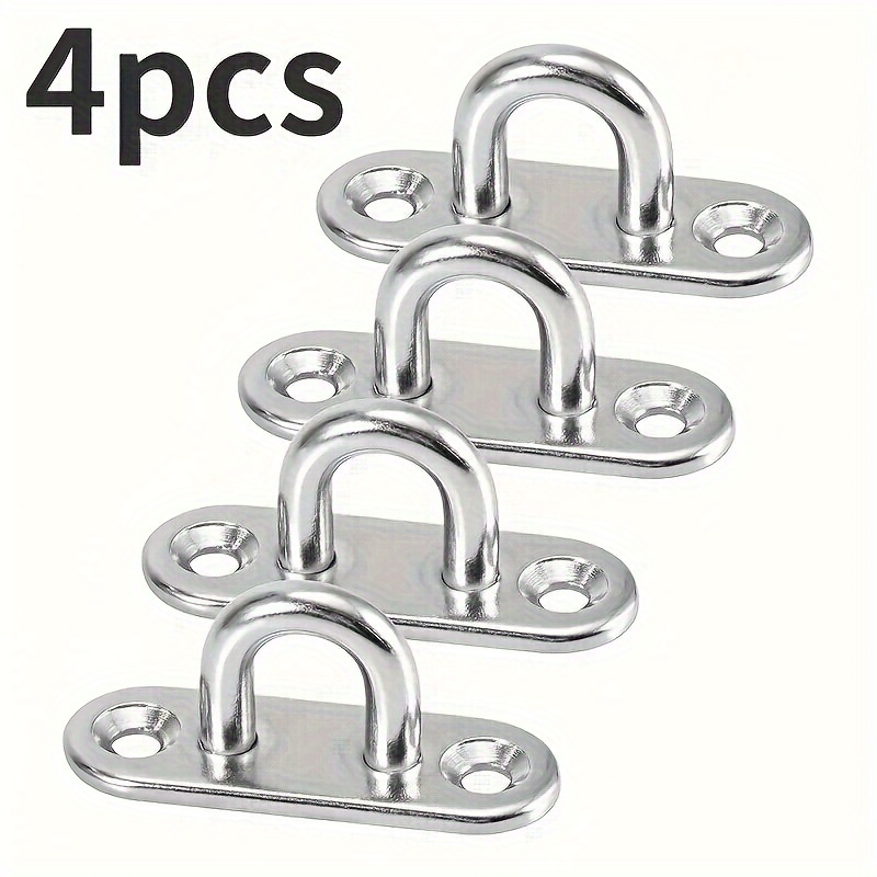 

4pcs Heavy-duty Stainless Steel U-loop Hooks With Screws - Polished Finish, Wall Mount Design For Industrial Use