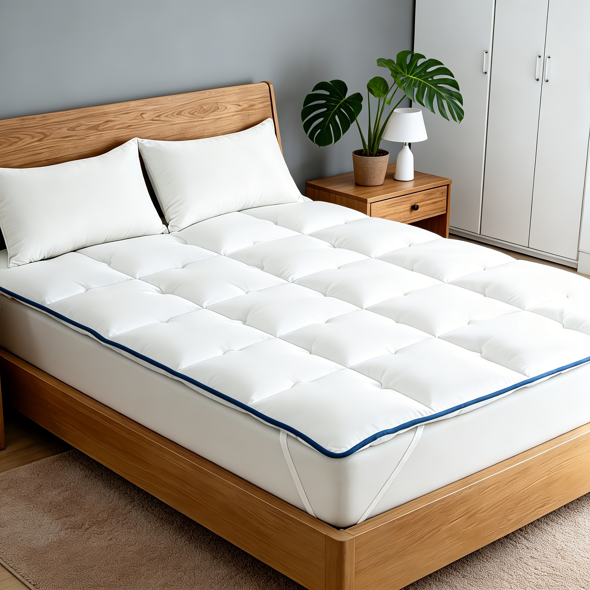 Image of High-quality Mattress Topper Pad, Soft Mattress Protector, Skin-friendly And Breathable, Use, Machine Washable, Anti-slip Straps Design For Bed Sizes