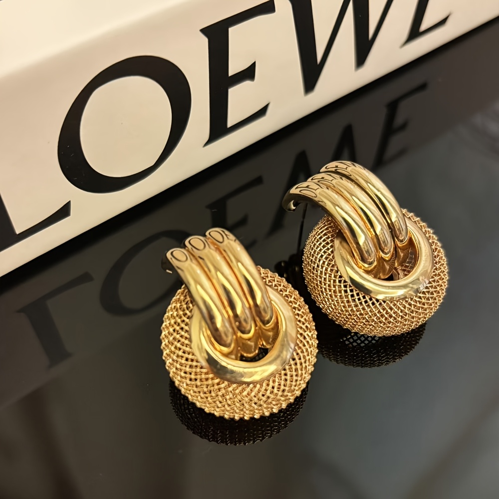 

18k Golden Plated Mesh Hoop Earrings, Iron With Titanium Ear Needle, Elegant Personality Theme Jewelry For Women, Suitable For 15+
