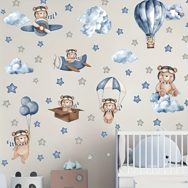 Cute Bear Balloon Wall Stickers, Removable Self-adhesive Pvc Wall Decor For Hotels, Guesthouses, Offices, Bedrooms, Living Rooms, And Studies