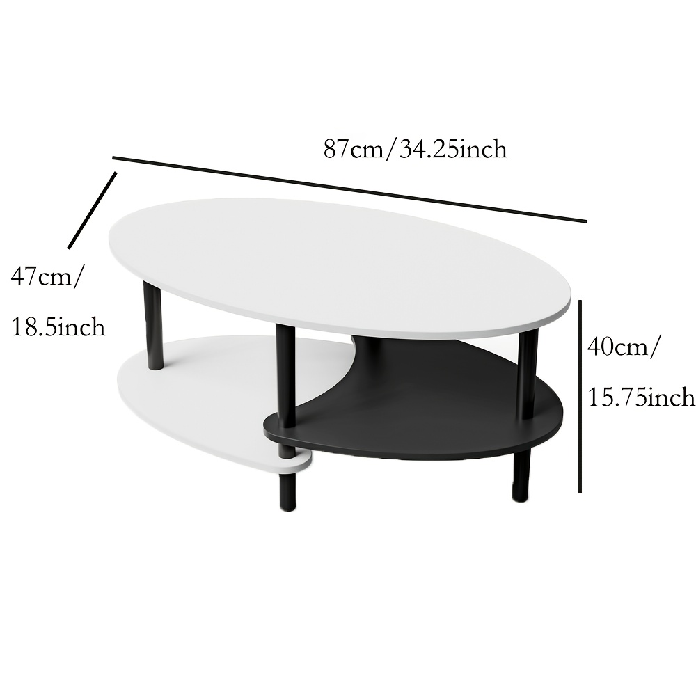 Two-tier Coffee Table | Suitable For Living Rooms And Studies, 90x50x42cm, Black And White, Made Of Wood