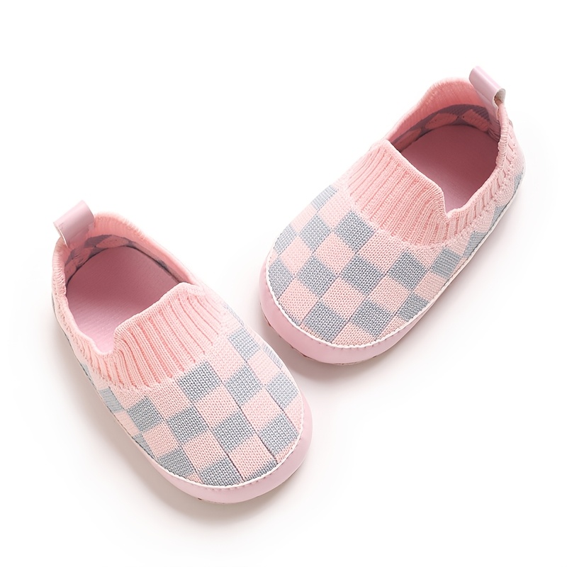 1 Pair Unisex Infant Casual Slip-On Shoes, Plaid & Solid Color, Comfortable Lightweight Non-Slip Walking Footwear for Indoor & Outdoor, Fabric Upper, Cloth Insole, Spring/Fall Collection