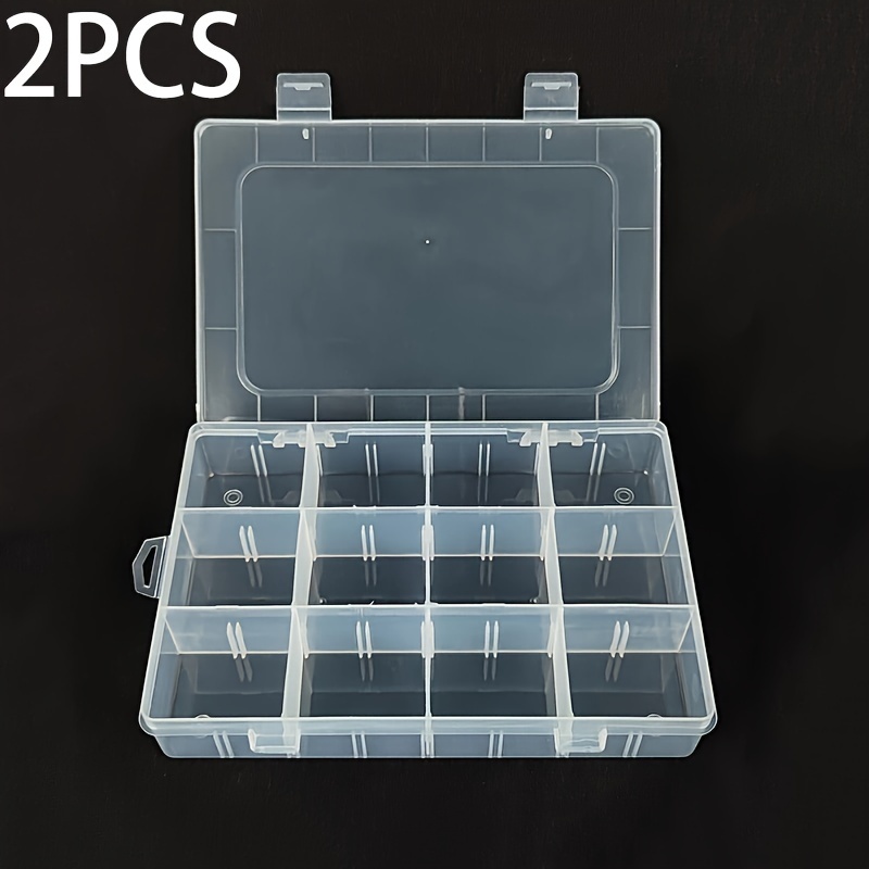 2pcs Modern Transparent Plastic Organizer Boxes With Detachable Dividers - Versatile Storage For Jewelry, Components & Desk Accessories, Utility Hooks
