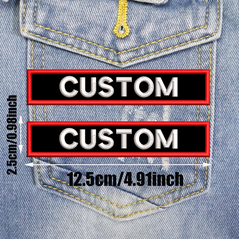 TEMU 2 Pieces Of Personalized Custom Red Long Strip Embroidery With Right Angle Edge Name Patch Tactical Embroidery Patch Back Glue Stuck On Clothes