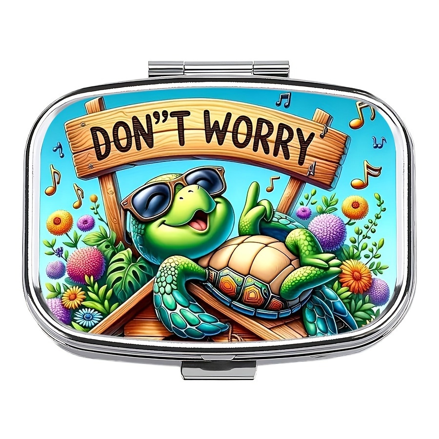 

1pc Don't Worry Pill Case With Pink Dragonfly Motif, 2-compartment Portable Medicine Box For Pills And Vitamins, Compact Travel Pill Organizer For Pocket Or Purse, Unique Gift Item