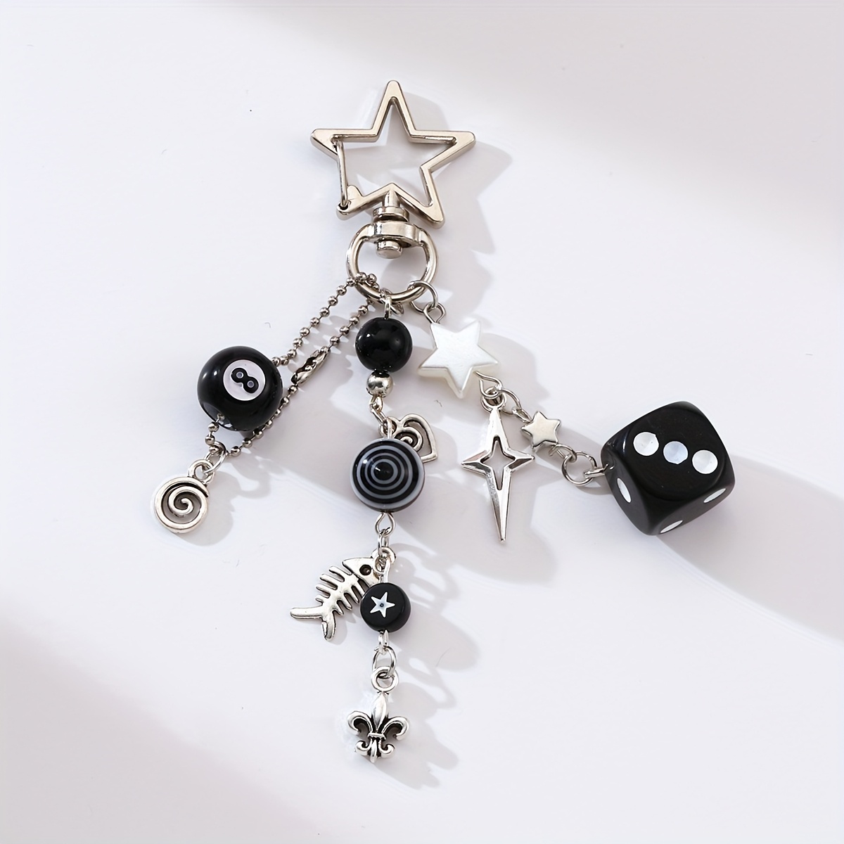 Image of 1pc Y2k Style Dice Star Keychain, Alloy Material - And Fishbone, Star Accessories, Crab Clip, Multi-element Matching Accessories, Decorative Bag Accessories, Perfect Valentine's Day Gift