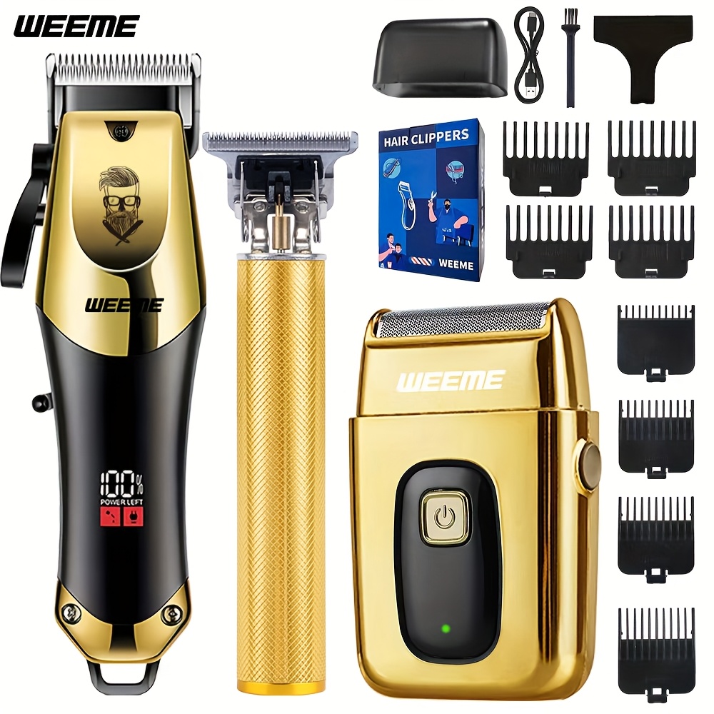 TEMU WEEME Kit Elettrico da Barba e Capelli da 3 Pezzi - Tagliacapelli + Regolabarba + Rasoio Elettrico, Ricarica USB, Display LCD Livello Batteria,