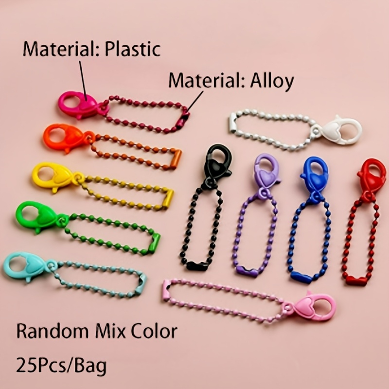 Image of 25pcs Color Baking Paint Production Bead Chain Keychain With Lobster Pendant Diy Production Keychain Phone Chain Wallet And Doll Hanging Accessories Keychain Chain Diy Keychain.random Mixed Color
