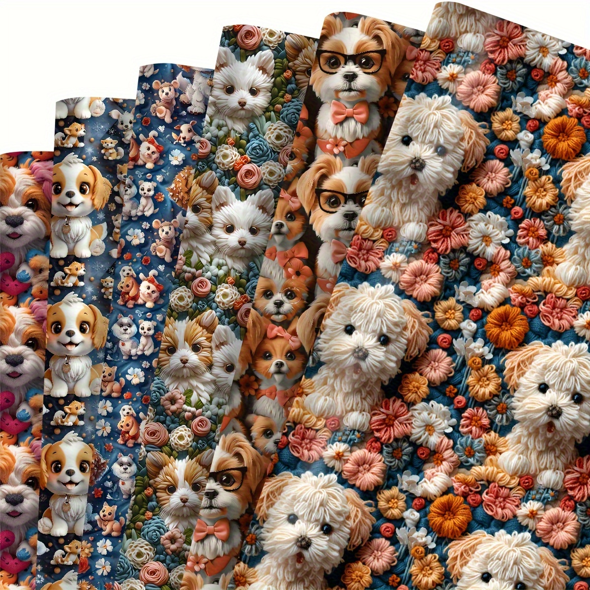 

6-pack Pre-cut Quilt Squares 3d Dog Embroidery- Polyester Fabric For Diy Sewing Crafting, 17.7x19.7 Inches - Hand Washable Precuts For Pillows, Quilts, Crafts, Halloween & Christmas Gift Wrapping