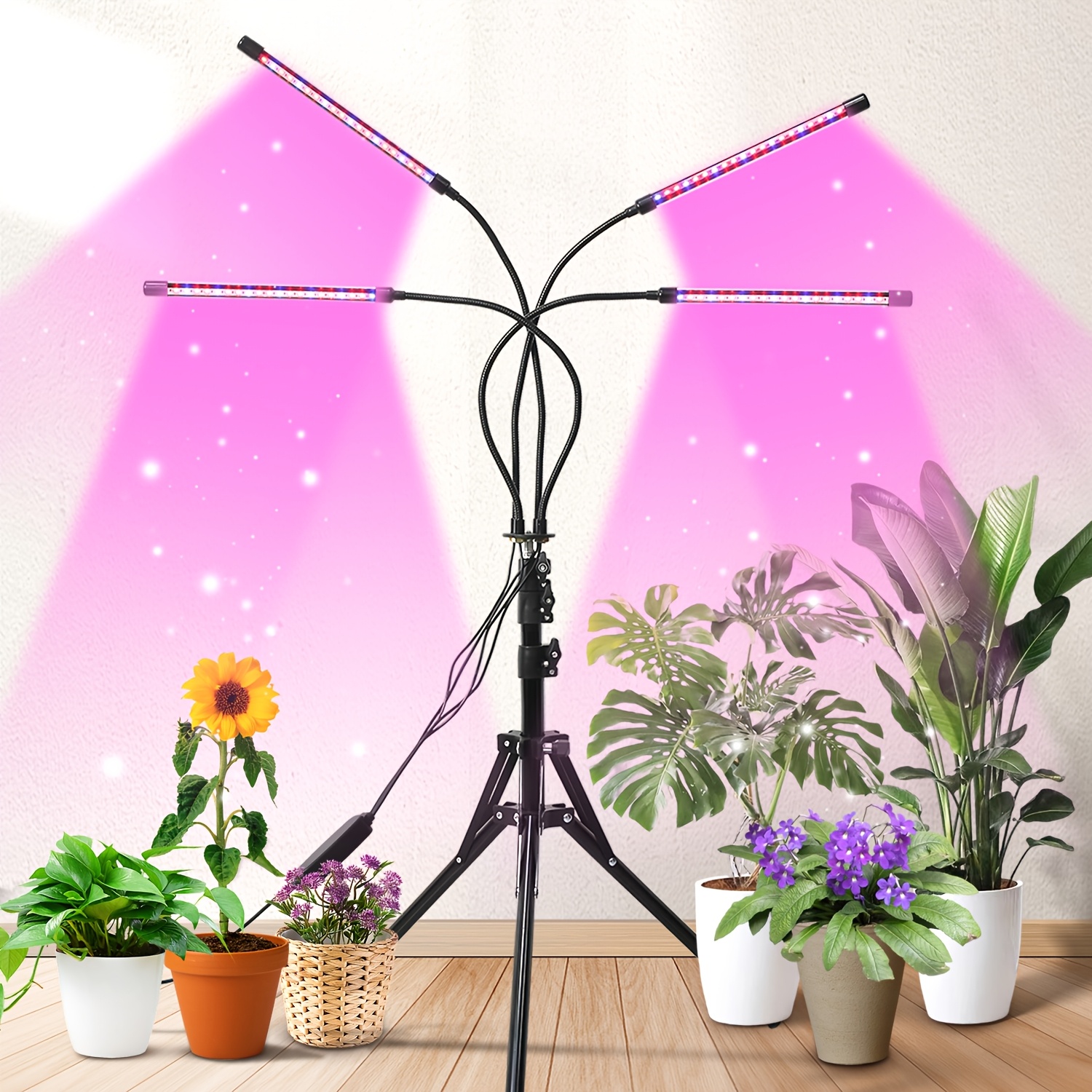 TEMU Indoor Plant Growth Lamp With Bracket, 80 Led Lights, Floor-standing Plant Lamp, 5-level Adjustable Brightness And Automatic Switching Timer,