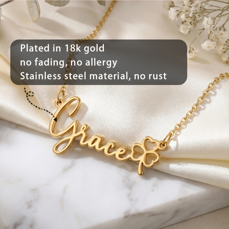 Personalized Stainless Steel Name Necklace, 18K Gold Plated