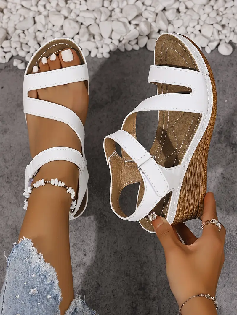 womens summer wedge sandals with adjustable hook and loop straps open toe high heel breathable cover pu sole black casual to dressy footwear chunky heel sandals versatile fashion shoes opentoe footwear Product details 5