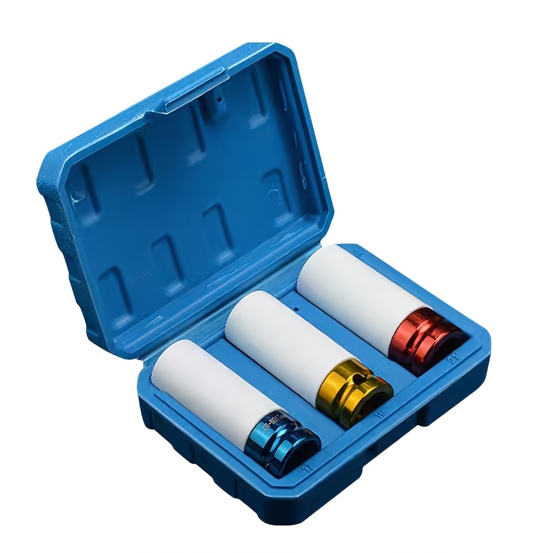 E-shop 3-teiliges Schlagmutter-Set mit Schutzhülle, dünnwandiger Auto-Radmutternschlüssel, tiefer Schlagmutternschlüssel, kratzfester Schlagmutter-Kit,