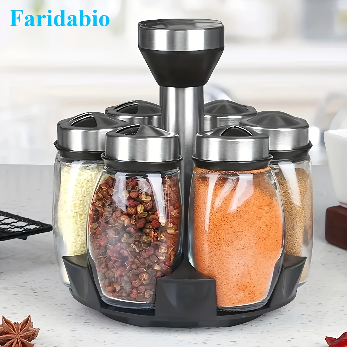 

7pcs Swivel Base Spice Shakers, Kitchen Supplies Spice Shaker Combo Set With Salt, Pepper And Sugar Shakers - Kitchen Storage And Organization