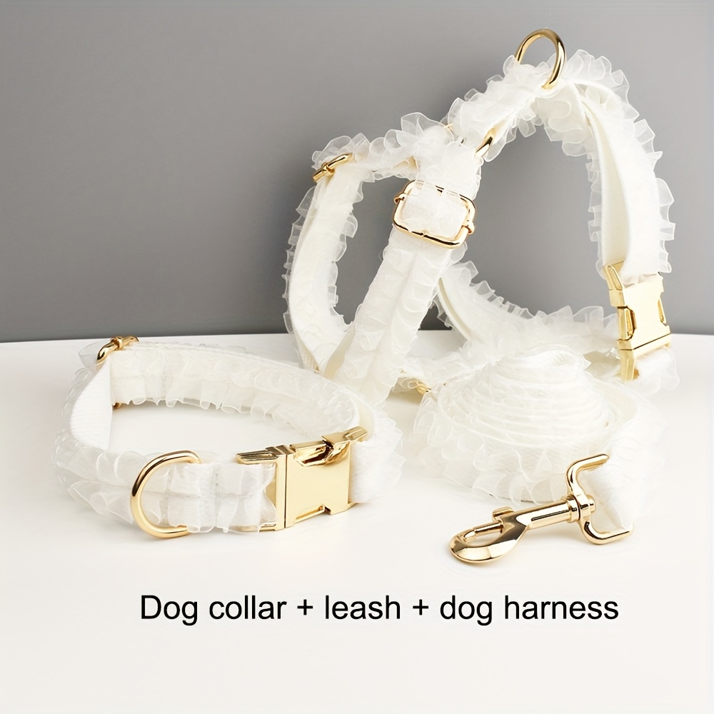 TEMU Personalized Lace Collar Dog Leash Safety Belt Three-piece Set Engraved Dog Collar And Leash For Small, Medium, And Large Pets, Necklace For