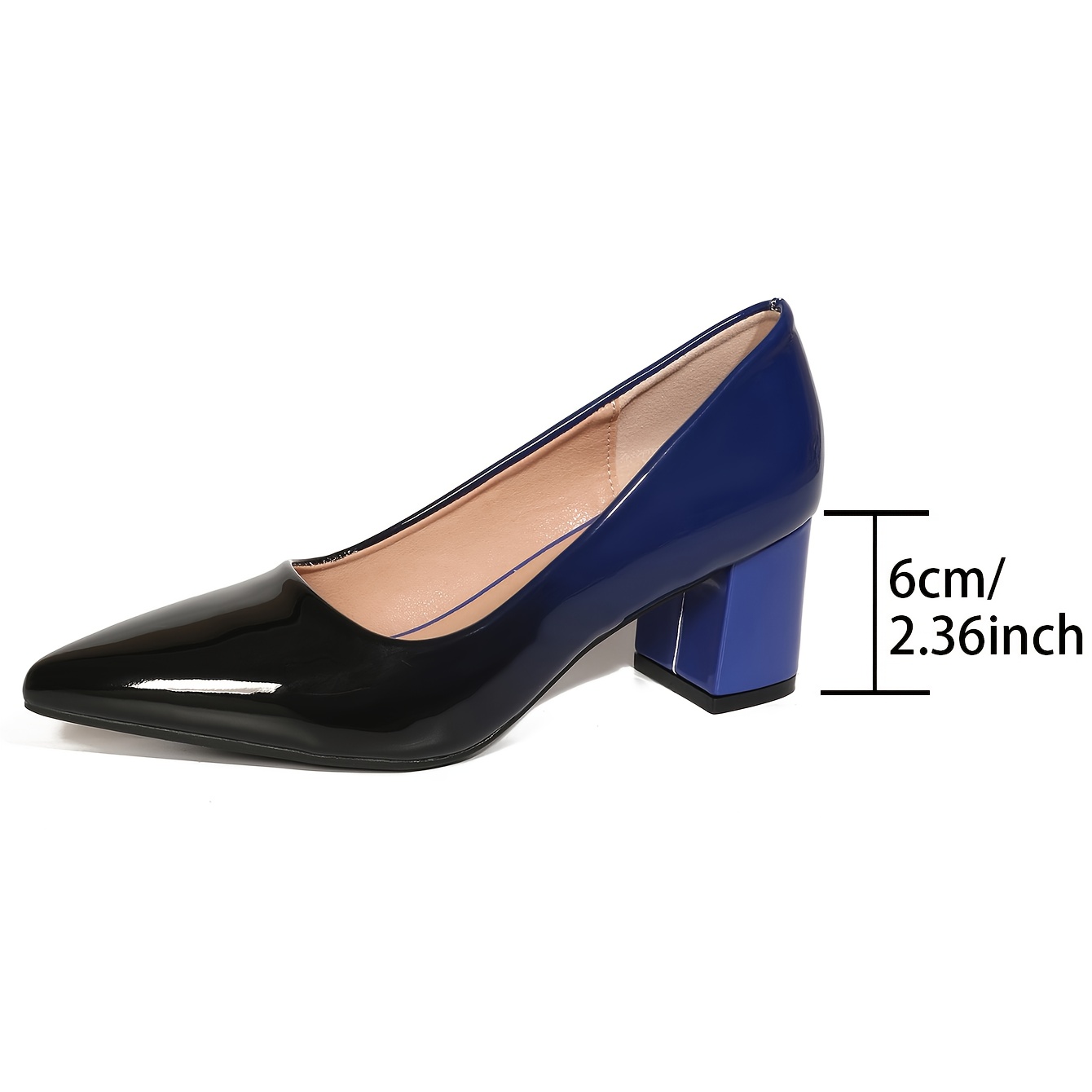 Women's Blue to Black Ombre Pointed Toe Square Block Heels Thick  Comfortable Pumps *-On/* s for Office, Parties