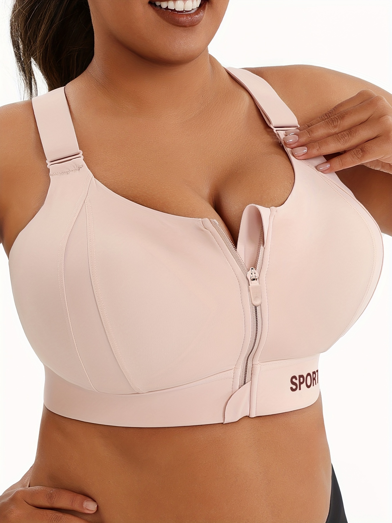 Plus Size Sports Bra with Front Zipper, Pilates Tank Top, Yoga Bra with Chest Pad, Backless Sports Bra, Adjustable Strap High Support Bra, Zipper Fitness Sports Bra with Letters, Yoga Tank Top, Athletic Underwear, Running, Fitness, Cycling