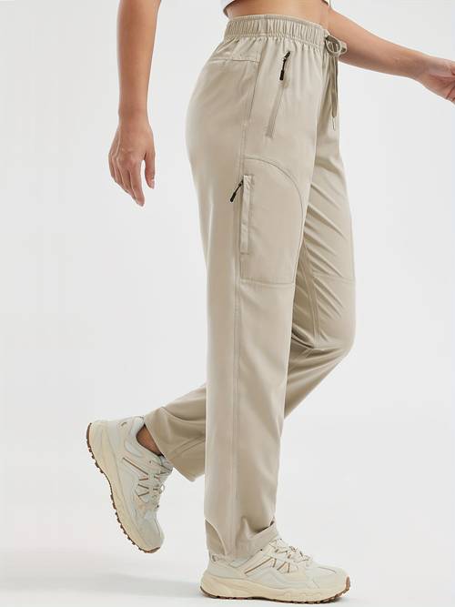 womens outdoor cargo pants quick dry breathable sweat absorbent elastic fabric with zippered and multi pockets in solid colors for hiking mountaineering loose fit high waist y2k kpop style street casual trousers autumn winter