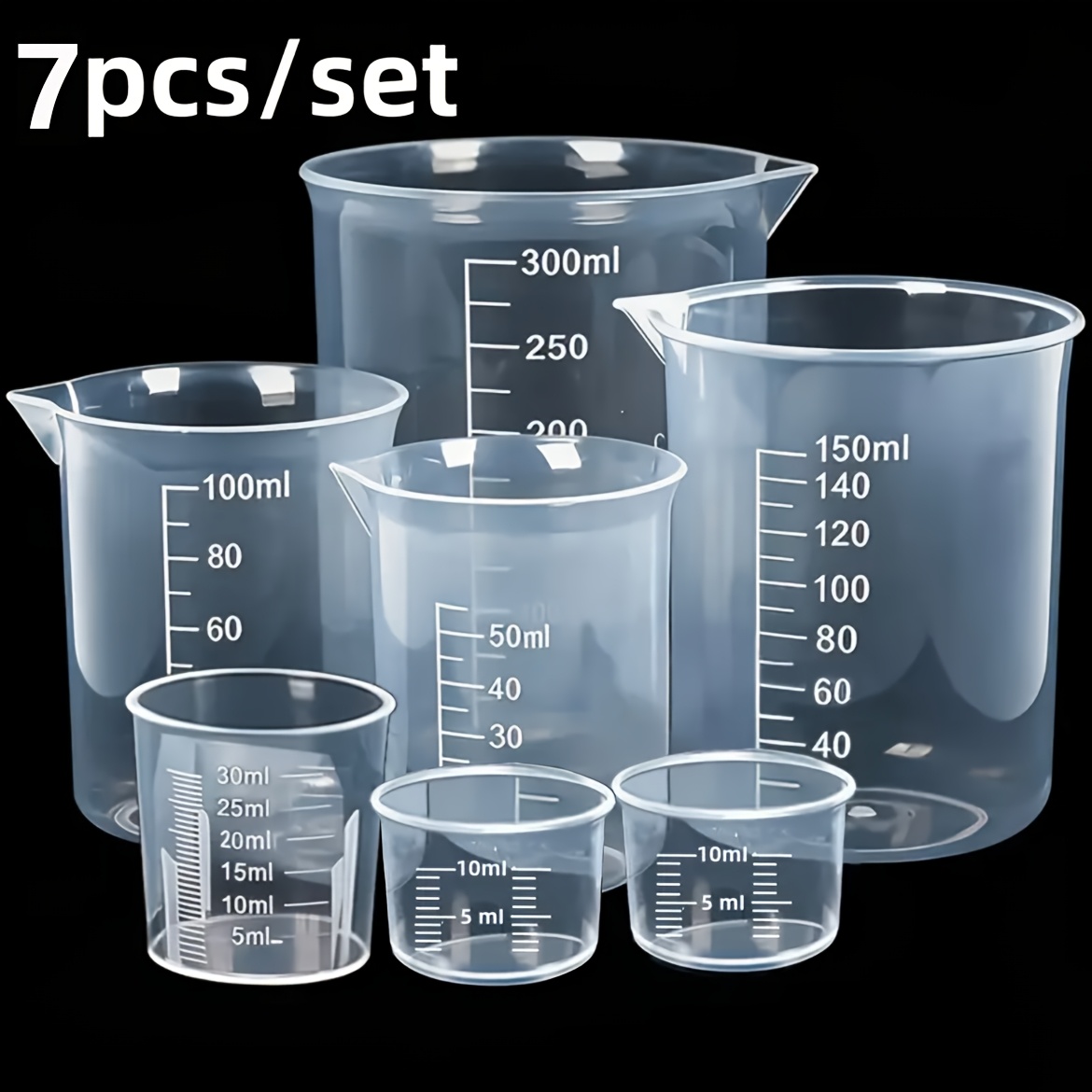 TEMU 7pcs Measuring Cup Set With Accurate And Transparent Plastic Graduated Measuring Cups, Paint Mixing Cups, Multi-functional Measuring Cups With