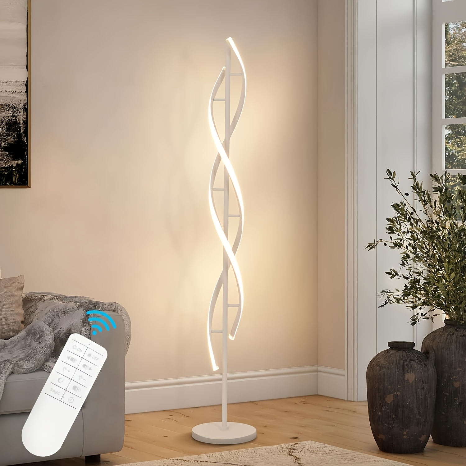 TEMU Modern Led Floor Lamps, 60" 3 Colors Temperatures Spiral Floor Lamp, 360° Luminous Design Standing Lamp, Timing 48w Dimmable Reading Floor Lamp,